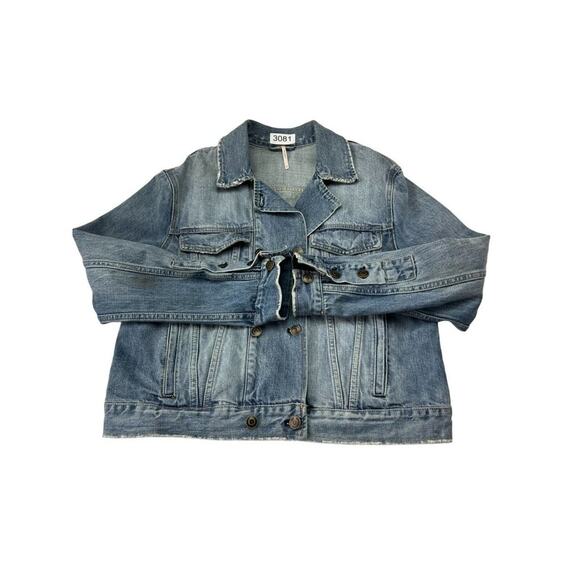 Free People Denim Trucker Jacket Womens Small Blue Double Breasted Blue - Picture 3 of 10